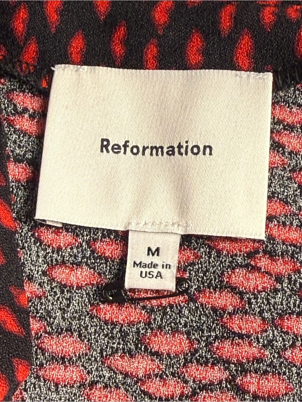 Reformation Joelle French Kiss Red Black Puffed Sleeve Tie Front Blouse Size M